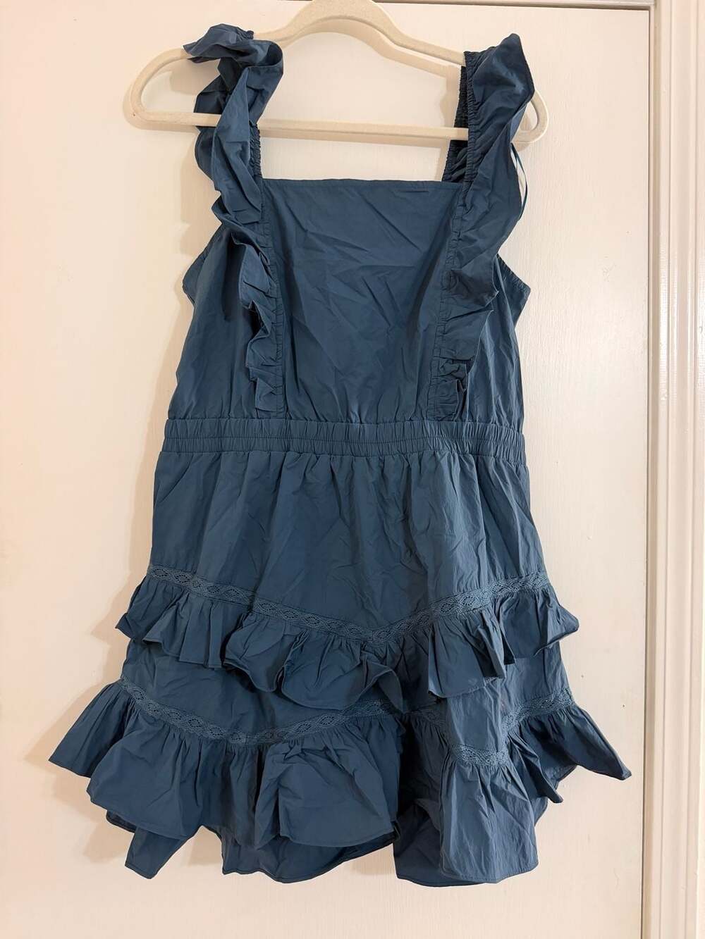 Baby Pink Navy Blue Ruffled Tiered Eyelet‎ Mini Dress